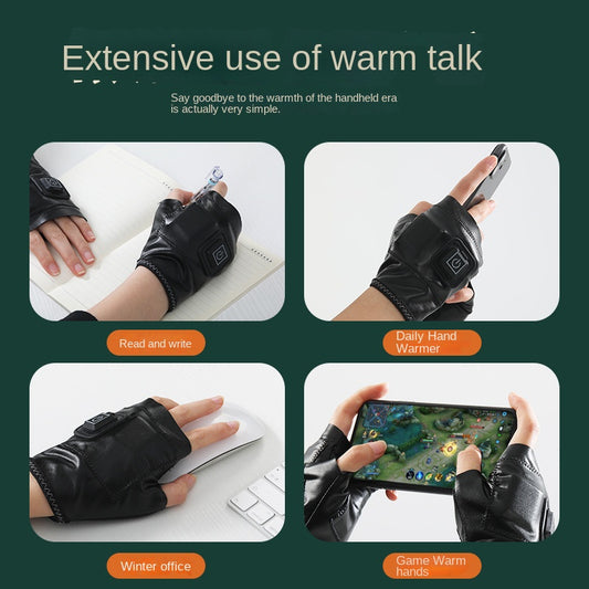 Autumn and winter intelligent electric heating gloves, unisex half finger gloves, gaming and office warm heating gloves