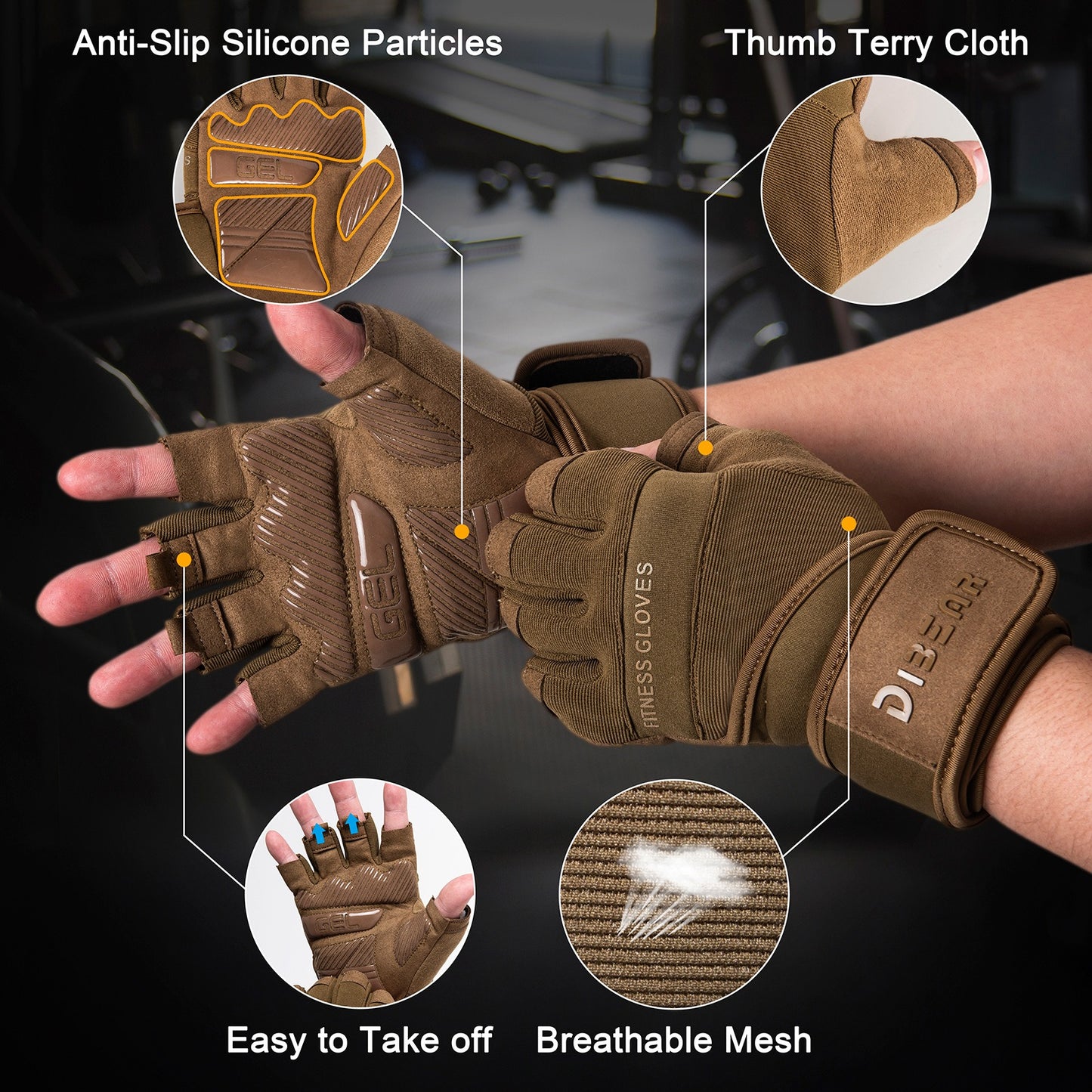 Fitness Wrist Guard Sports Anti slip Half Finger Hard Pull Dumbbell Training Outdoor Gloves