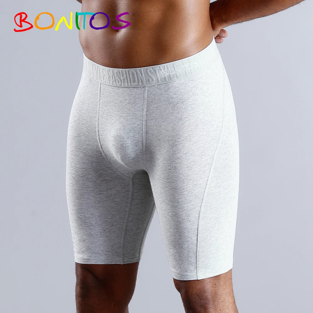 BONITOS Men Boxer Long Leg Boxer Men Underwear Men Underpants Erkek Natural Cotton Sexy Boxer Shorts Top Brand Underwear Soft