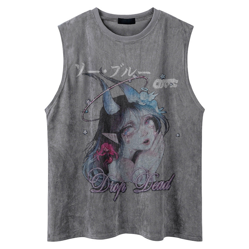 Print Sleeveless  for Men and Women Loose Fit Fitness Vest