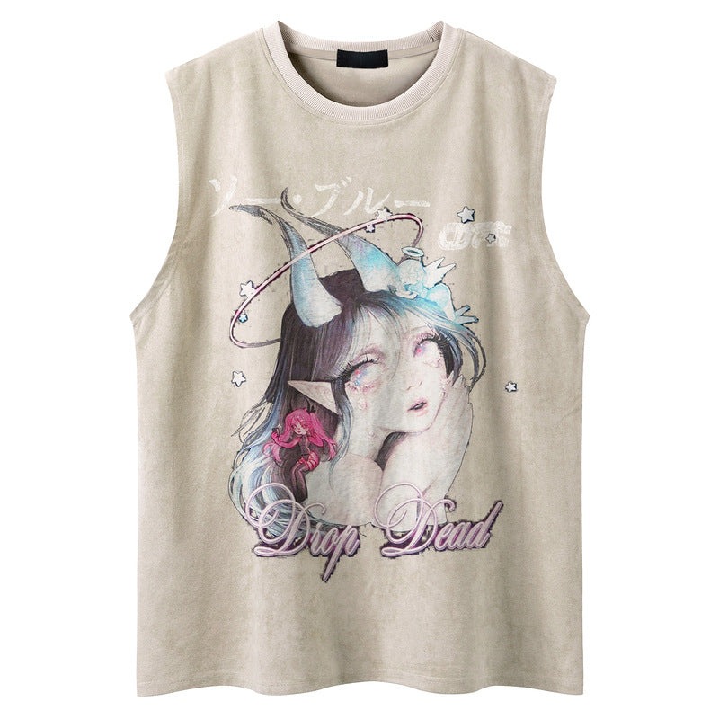 Print Sleeveless  for Men and Women Loose Fit Fitness Vest