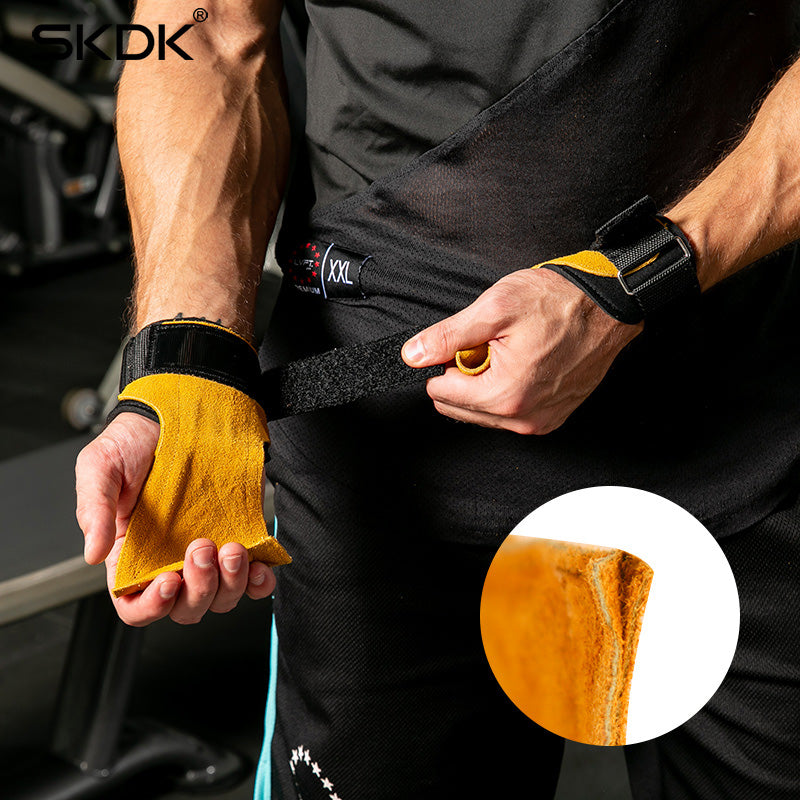 1 Pair Cowhide Hand Grips Gymnastics Gloves Grips Anti Skid Gym Fitness Gloves Weight Lifting Grip Gym Crossfit Trainining