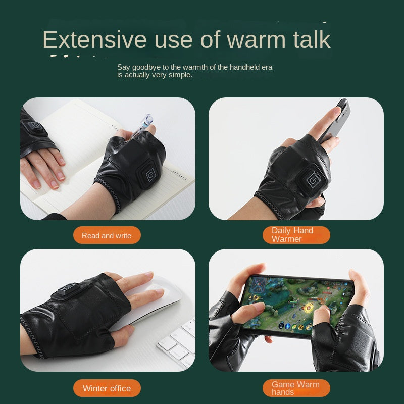 Autumn and winter intelligent electric heating gloves, unisex half finger gloves, gaming and office warm heating gloves