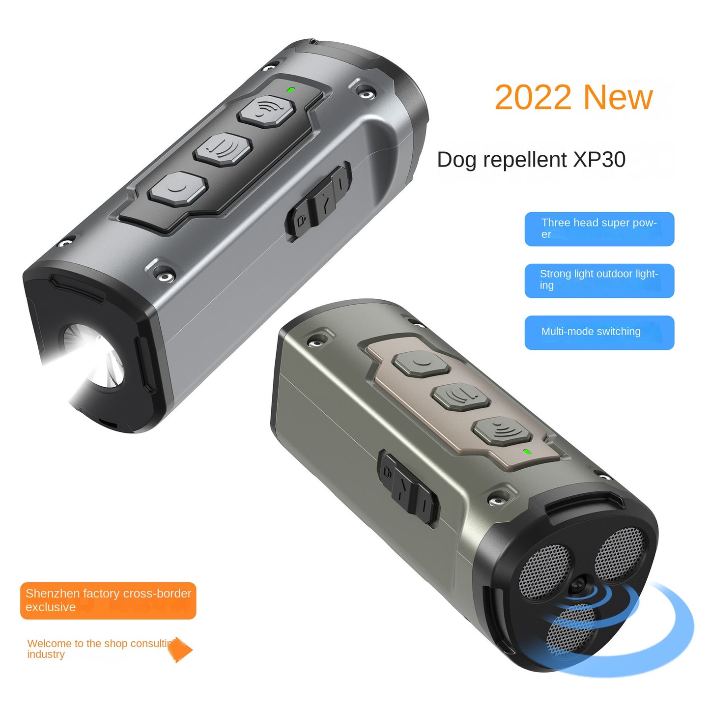 Ultrasonic Three-Head Sound Dog Repellent with Flashlight, Anti-Barking Device