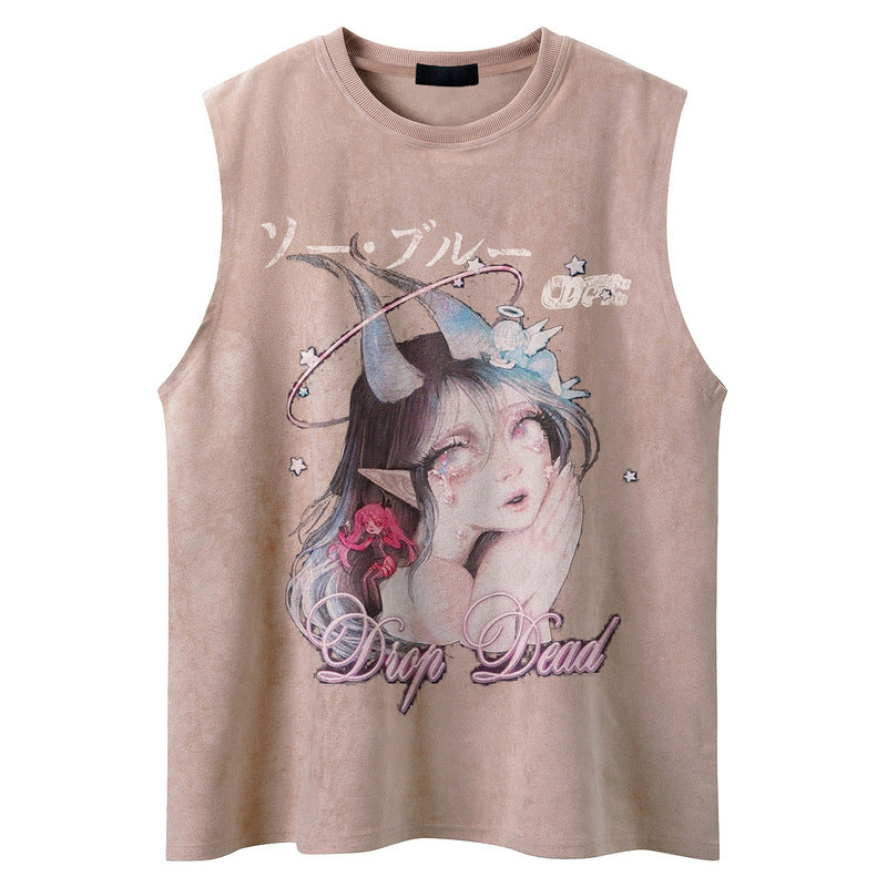 Print Sleeveless  for Men and Women Loose Fit Fitness Vest