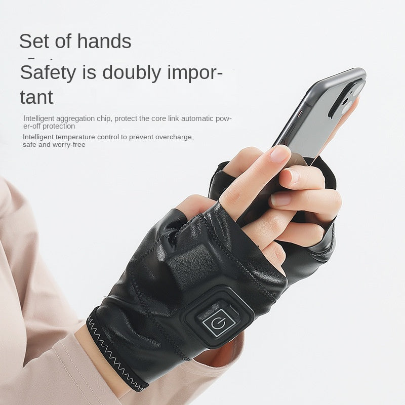 Autumn and winter intelligent electric heating gloves, unisex half finger gloves, gaming and office warm heating gloves