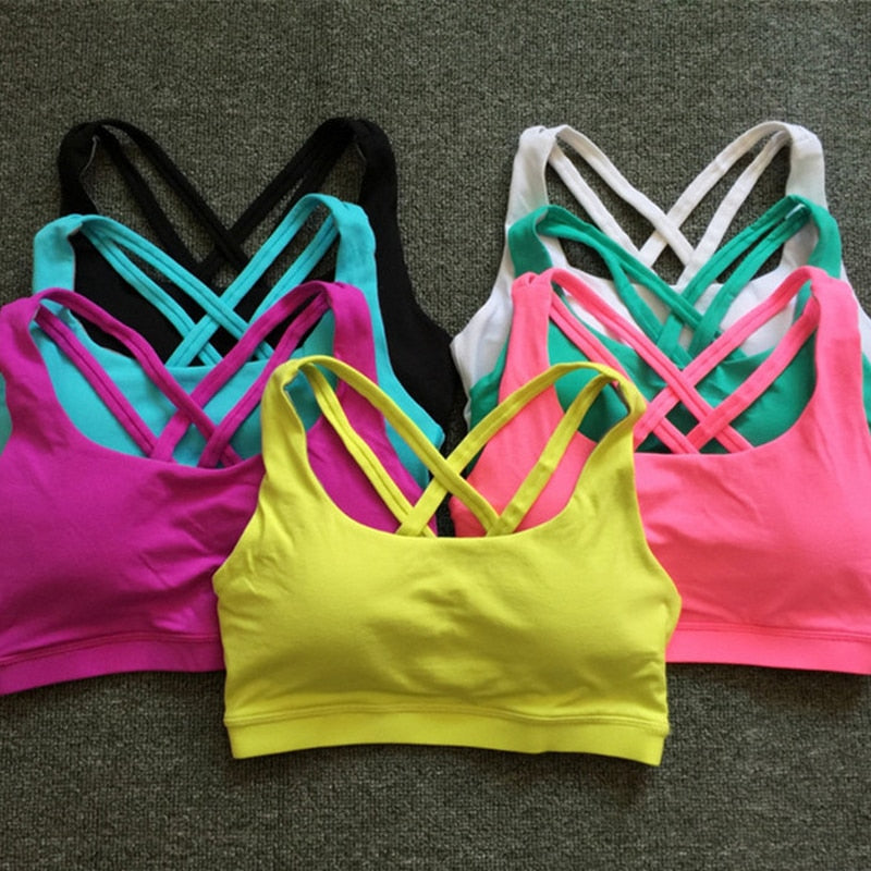 Professional Sport Bra Top Fitness Gym Women Strappy Vest Seamless Padded Yoga Bras Training Tank Top Push up Running Underwear
