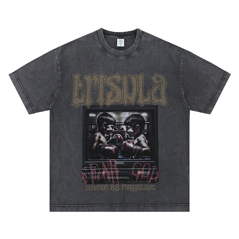 Men's  Boxing Print Vintage Crew Neck Short Sleeve T-Shirt