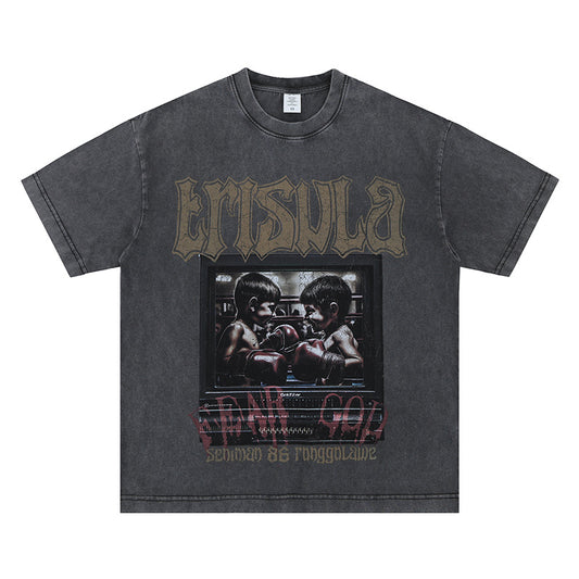 Men's  Boxing Print Vintage Crew Neck Short Sleeve T-Shirt