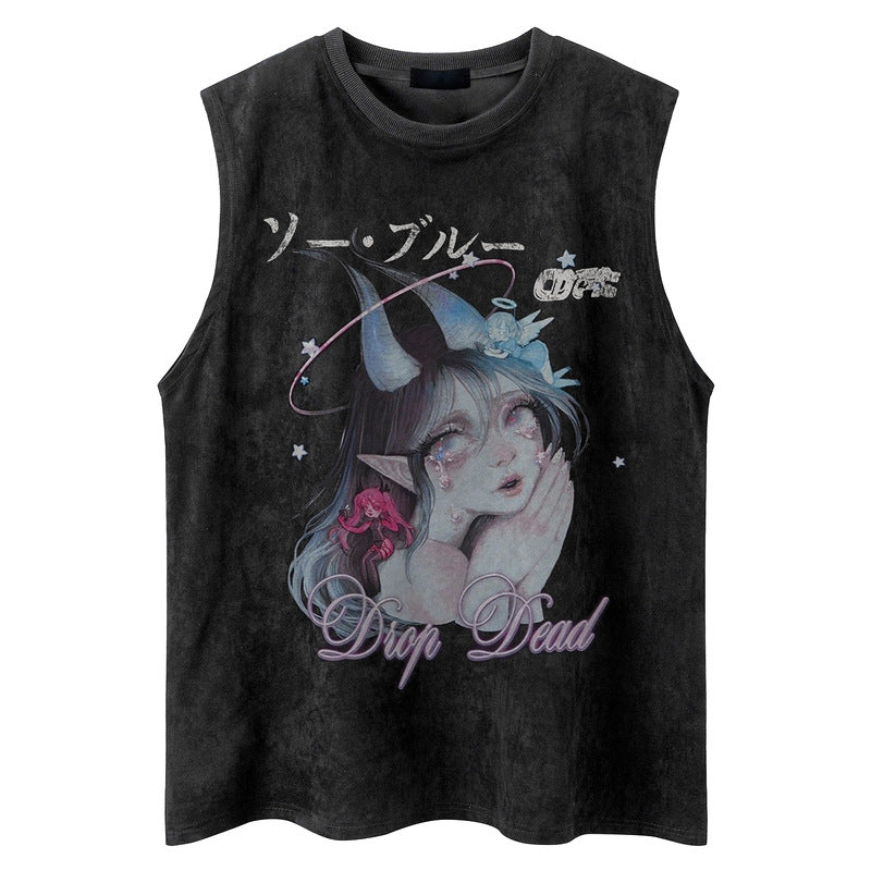 Print Sleeveless  for Men and Women Loose Fit Fitness Vest