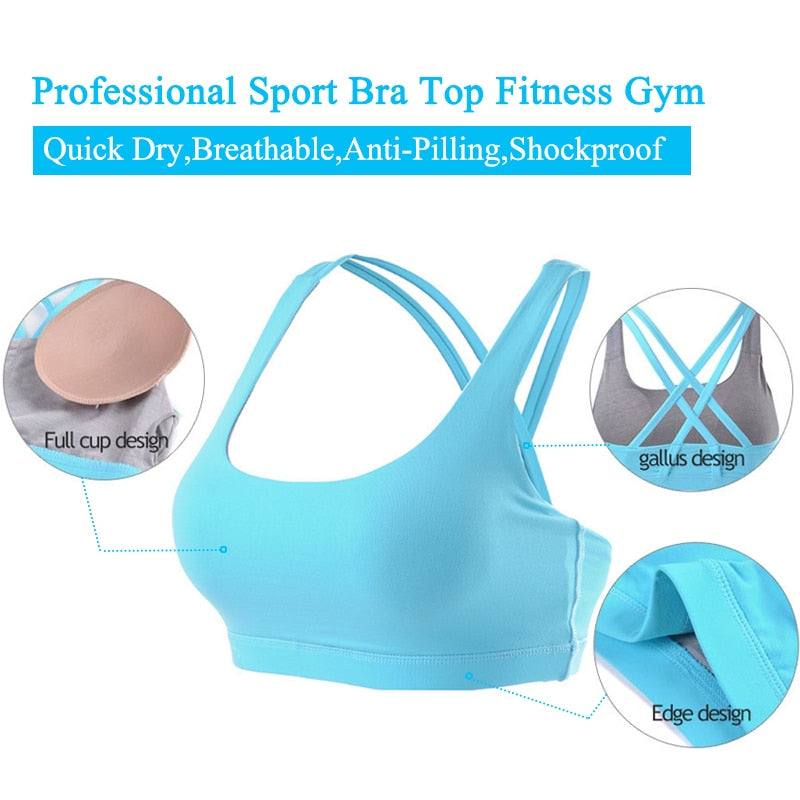Professional Sport Bra Top Fitness Gym Women Strappy Vest Seamless Padded Yoga Bras Training Tank Top Push up Running Underwear