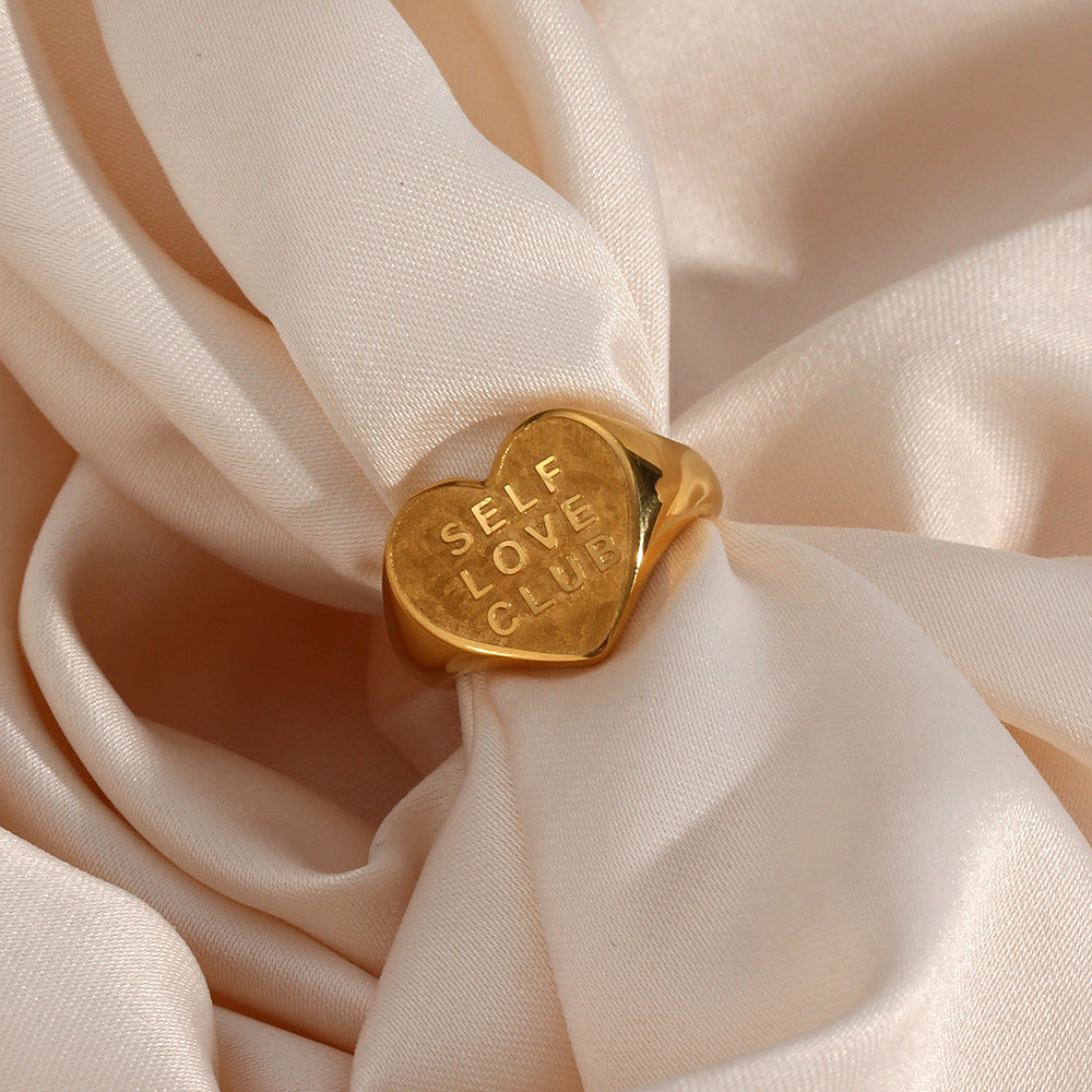 Heart-shaped English SELF LOVE CLUB ring light luxury fashion jewelry female