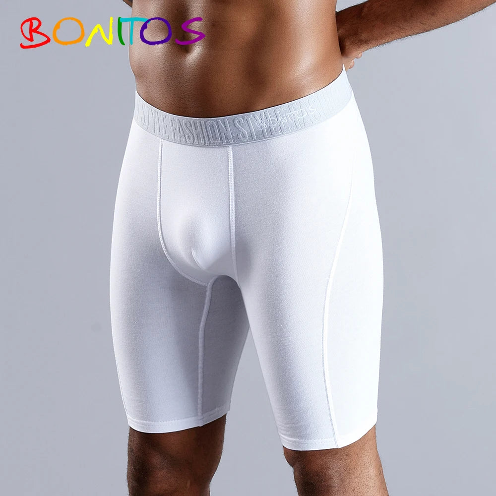 BONITOS Men Boxer Long Leg Boxer Men Underwear Men Underpants Erkek Natural Cotton Sexy Boxer Shorts Top Brand Underwear Soft