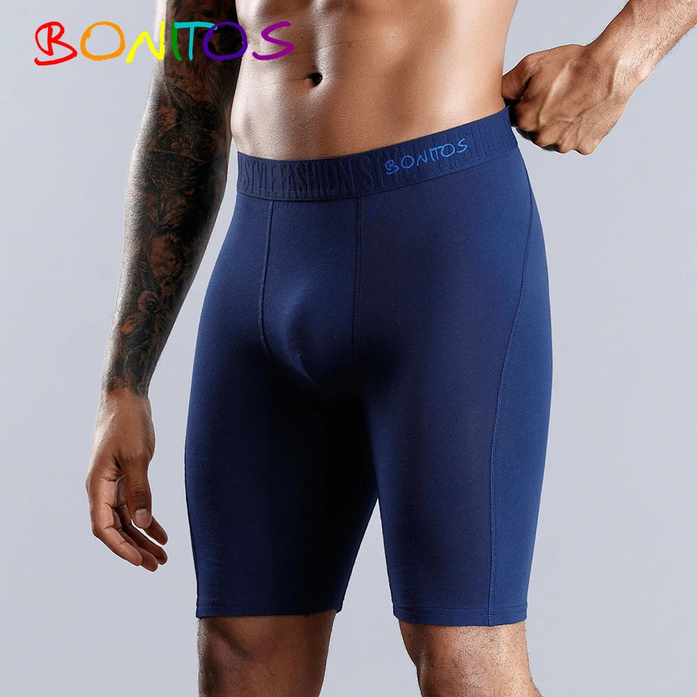 BONITOS Men Boxer Long Leg Boxer Men Underwear Men Underpants Erkek Natural Cotton Sexy Boxer Shorts Top Brand Underwear Soft