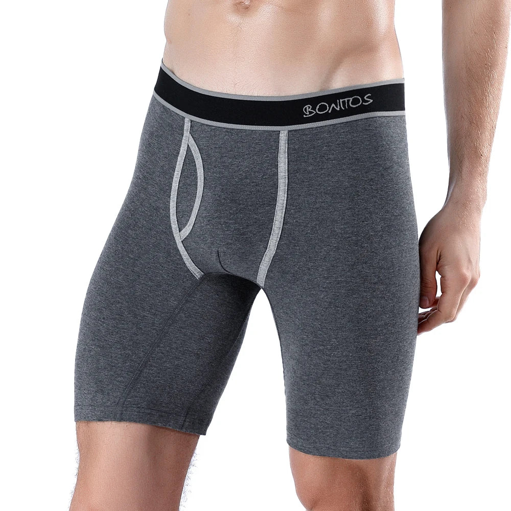 BONITOS Men Boxer Long Leg Boxer Men Underwear Men Underpants Erkek Natural Cotton Sexy Boxer Shorts Top Brand Underwear Soft