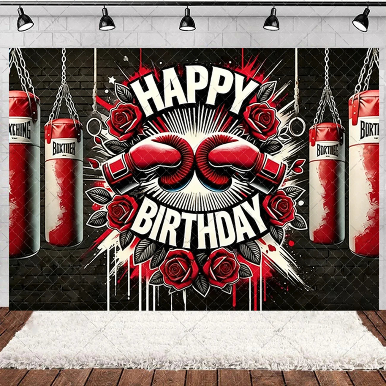 Boxing Theme Birthday Party Decoration Fight Sport Background Boxing Gloves Boxer Challenge Game Banner Poster Photo Studio Prop