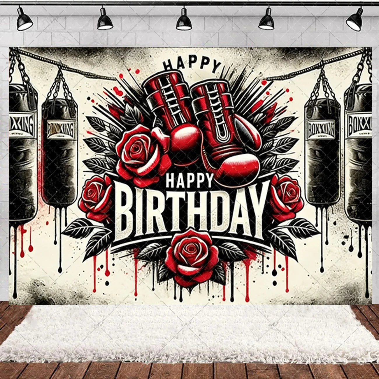 Boxing Theme Birthday Party Decoration Fight Sport Background Boxing Gloves Boxer Challenge Game Banner Poster Photo Studio Prop