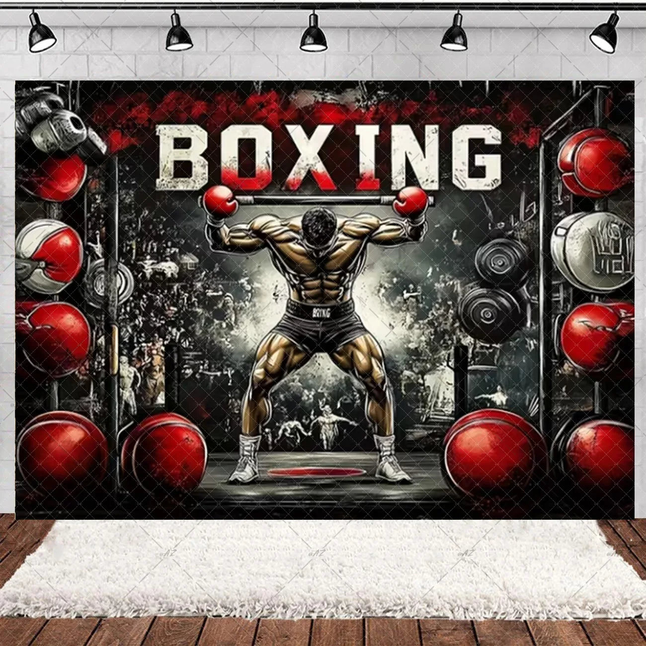 Boxing Theme Birthday Party Decoration Fight Sport Background Boxing Gloves Boxer Challenge Game Banner Poster Photo Studio Prop