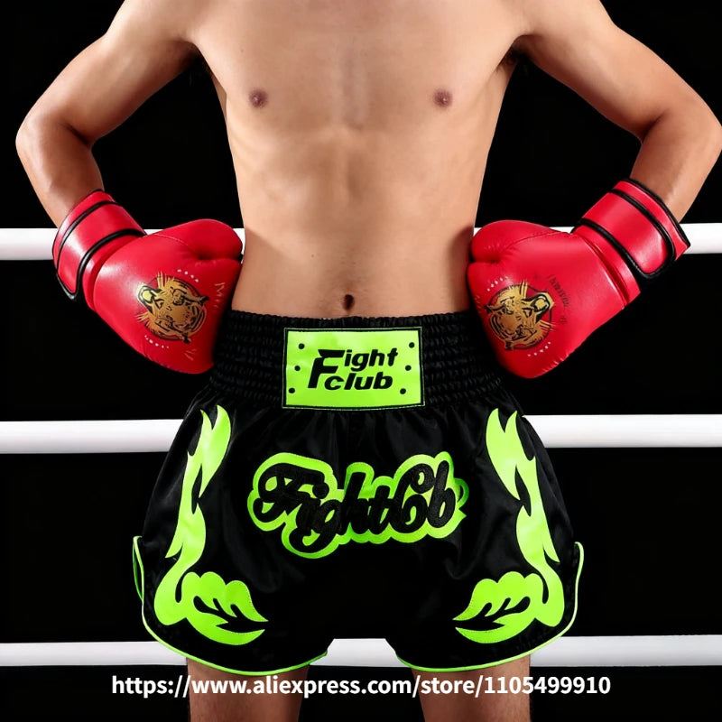 Traditional Golden Black Muay Thai Shorts Boxing Shorts Embroidery Satin Men Women Kids Martial Arts Kickboxing Training Pants