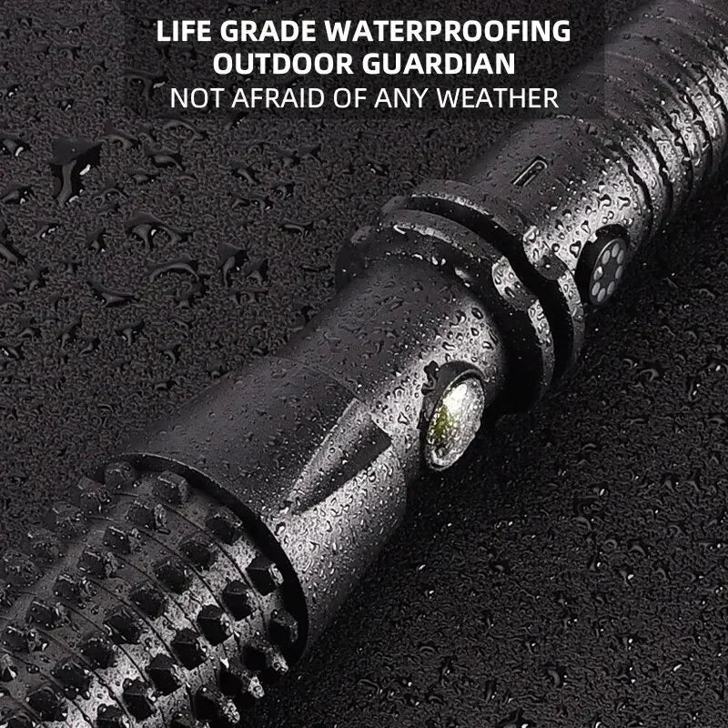 Self-defense Flashlight Window Breaker Hammer USB Rechargeable Super Bright Torch 4 Speed Adjustable Outdoor Emergency Work Lamp