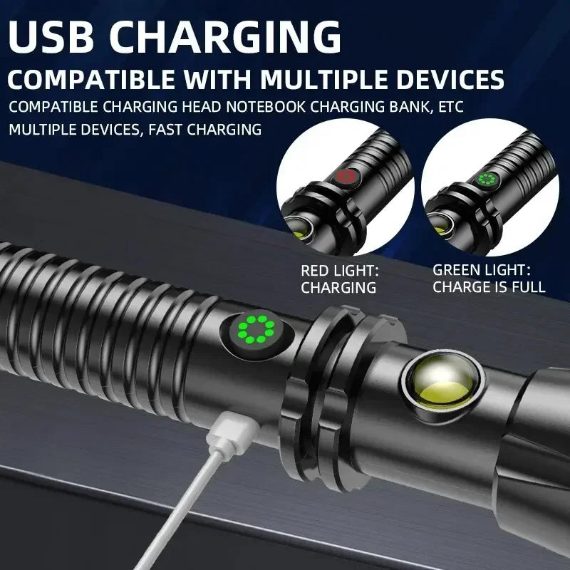 Self-defense Flashlight Window Breaker Hammer USB Rechargeable Super Bright Torch 4 Speed Adjustable Outdoor Emergency Work Lamp