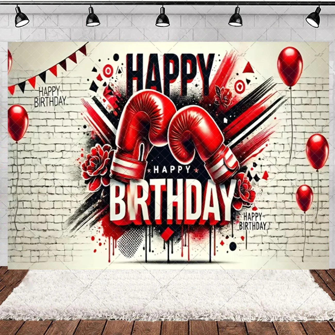 Boxing Theme Birthday Party Decoration Fight Sport Background Boxing Gloves Boxer Challenge Game Banner Poster Photo Studio Prop