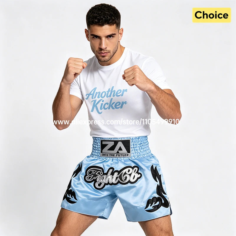Traditional Golden Black Muay Thai Shorts Boxing Shorts Embroidery Satin Men Women Kids Martial Arts Kickboxing Training Pants