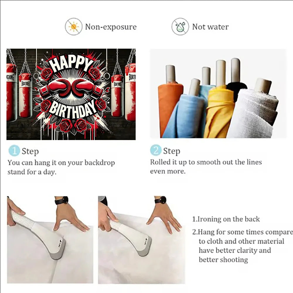 Boxing Theme Birthday Party Decoration Fight Sport Background Boxing Gloves Boxer Challenge Game Banner Poster Photo Studio Prop