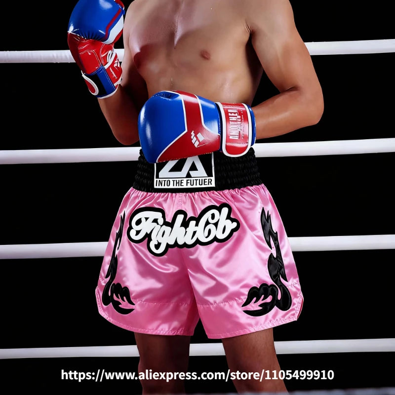 Traditional Golden Black Muay Thai Shorts Boxing Shorts Embroidery Satin Men Women Kids Martial Arts Kickboxing Training Pants