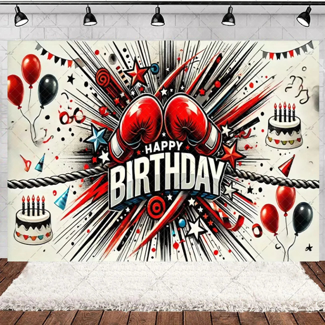 Boxing Theme Birthday Party Decoration Fight Sport Background Boxing Gloves Boxer Challenge Game Banner Poster Photo Studio Prop