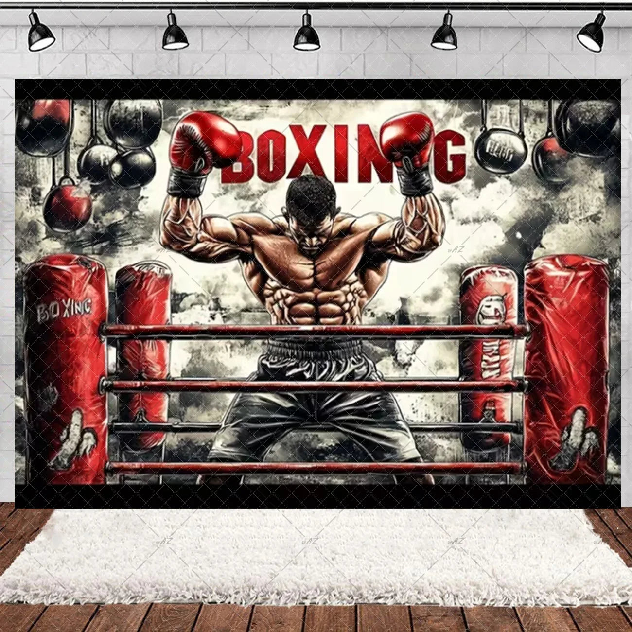 Boxing Theme Birthday Party Decoration Fight Sport Background Boxing Gloves Boxer Challenge Game Banner Poster Photo Studio Prop
